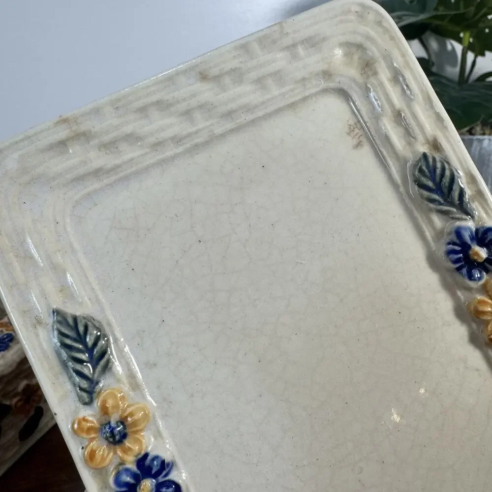 Vintage Butter Dish with Lid & Handle Cream Ceramic Toasty Crazing